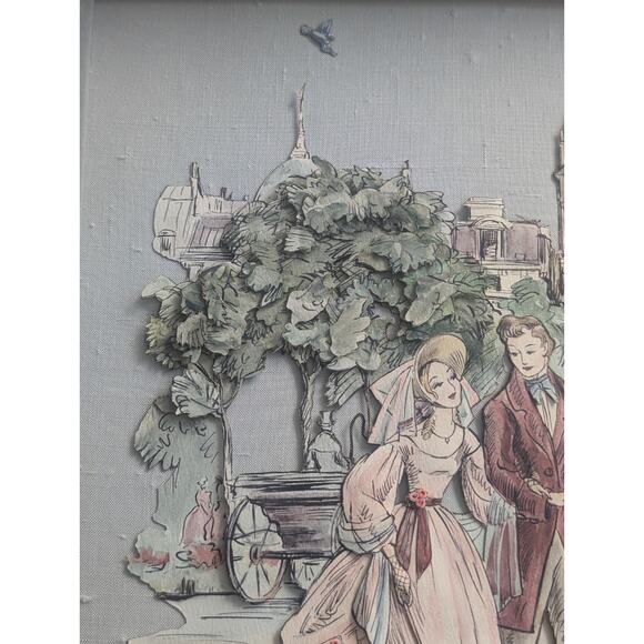 Parc Monceau Paris Mid Century Watercolor Shadowbox Tole Framed Art - Picture 2 of 8